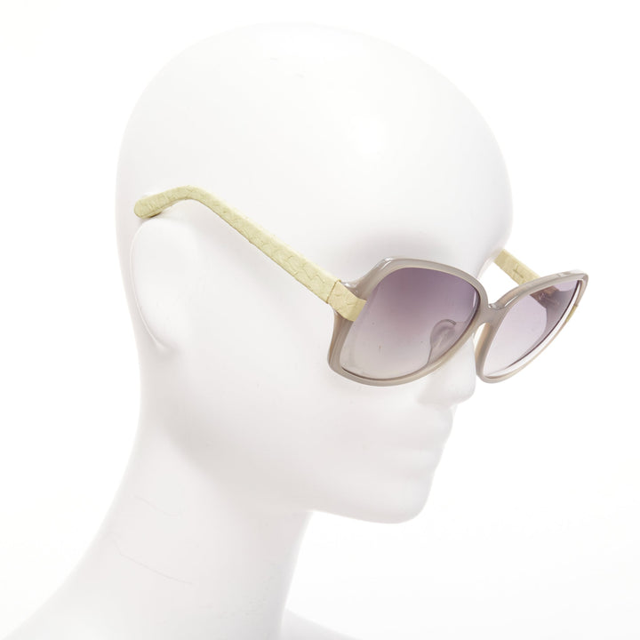 LINDA FARROW Luxe LFL1426 beige scaled leather arm grey square sunglasses
