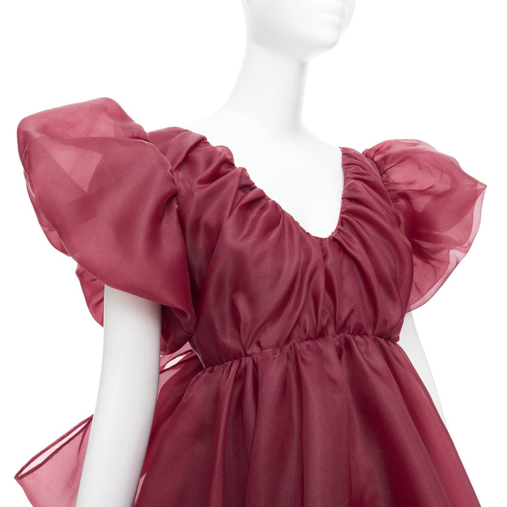AJE Greta maroon burgundy organza puff sleeve mini dress UK6 XS