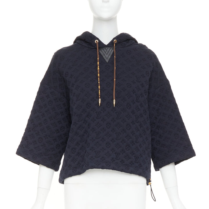 LOUIS VUITTON 2021 black  cotton 3D monogram jacquard short sleeve boxy hoodie