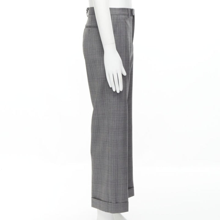 GUCCI 100% wool checked cuffed wide leg trousers IT46R S