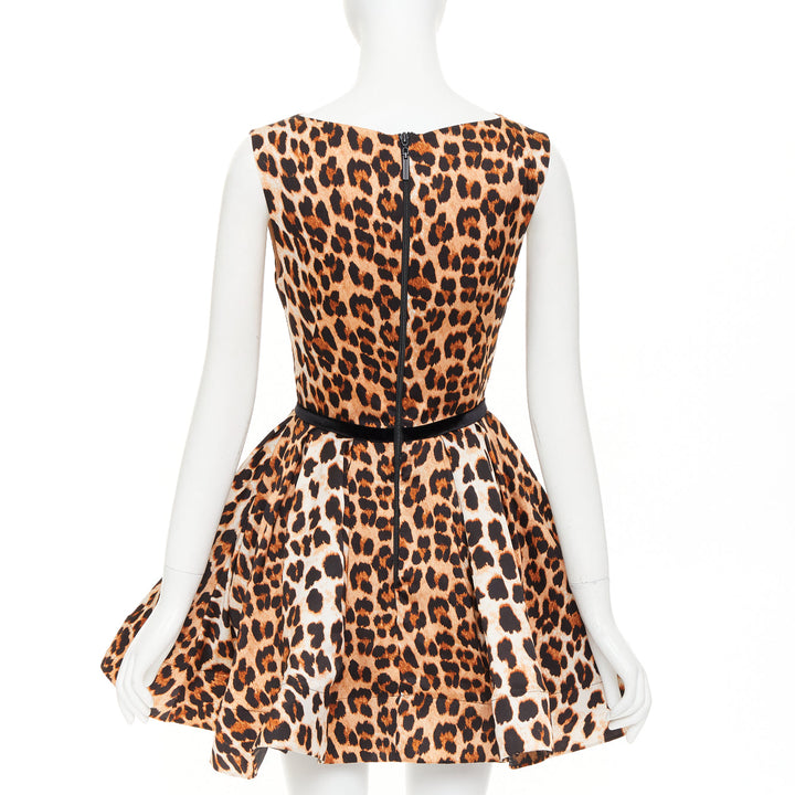 BRONX & BANCO Luciana leopard print velvet belted fit flare mini dress XS