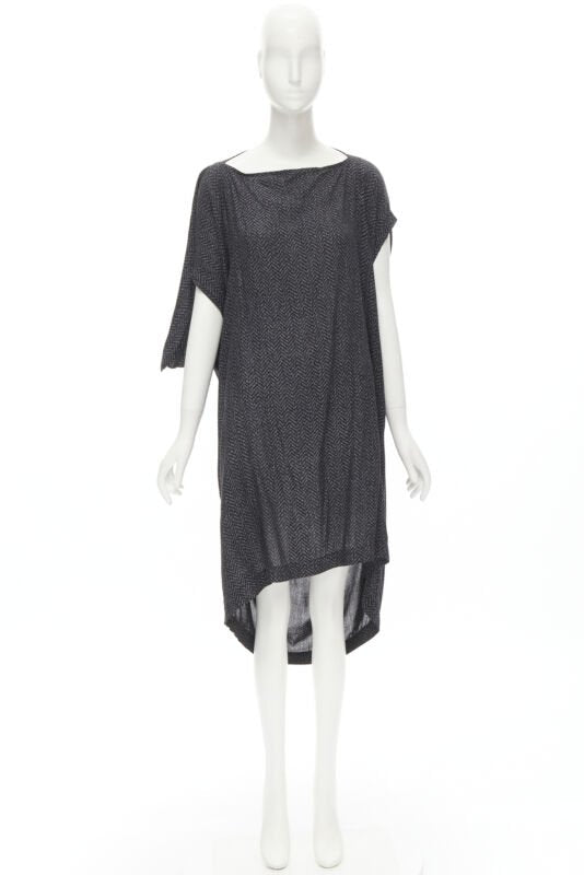 COMME DES GARCONS 1980's Vintage grey chevron asymmetric draped cocoon dress