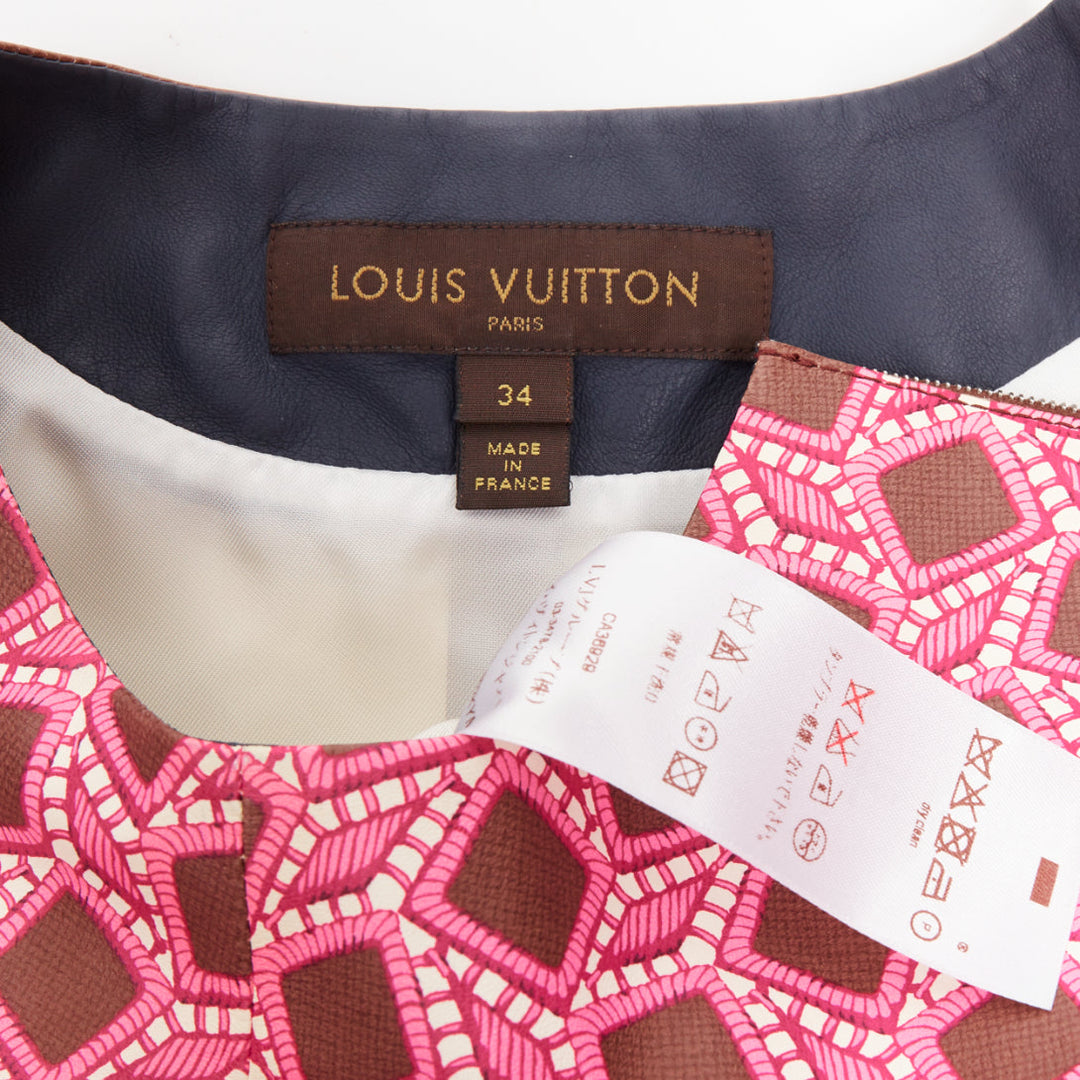 rare LOUIS VUITTON leather pink enlarged lattice lace print boxy top FR34 XS