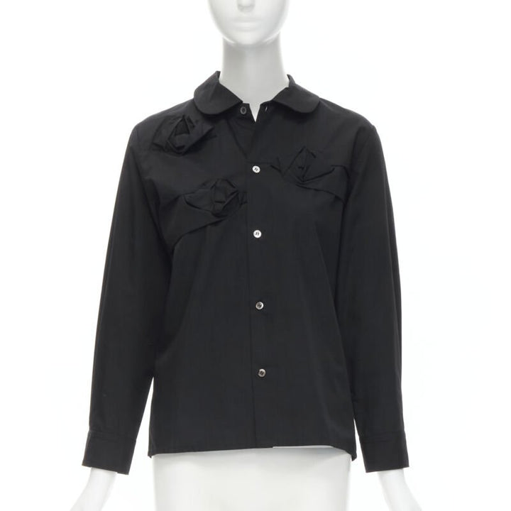 JUNYA WATANABE 1999 black cotton rose bud round collar long sleeve shirt M