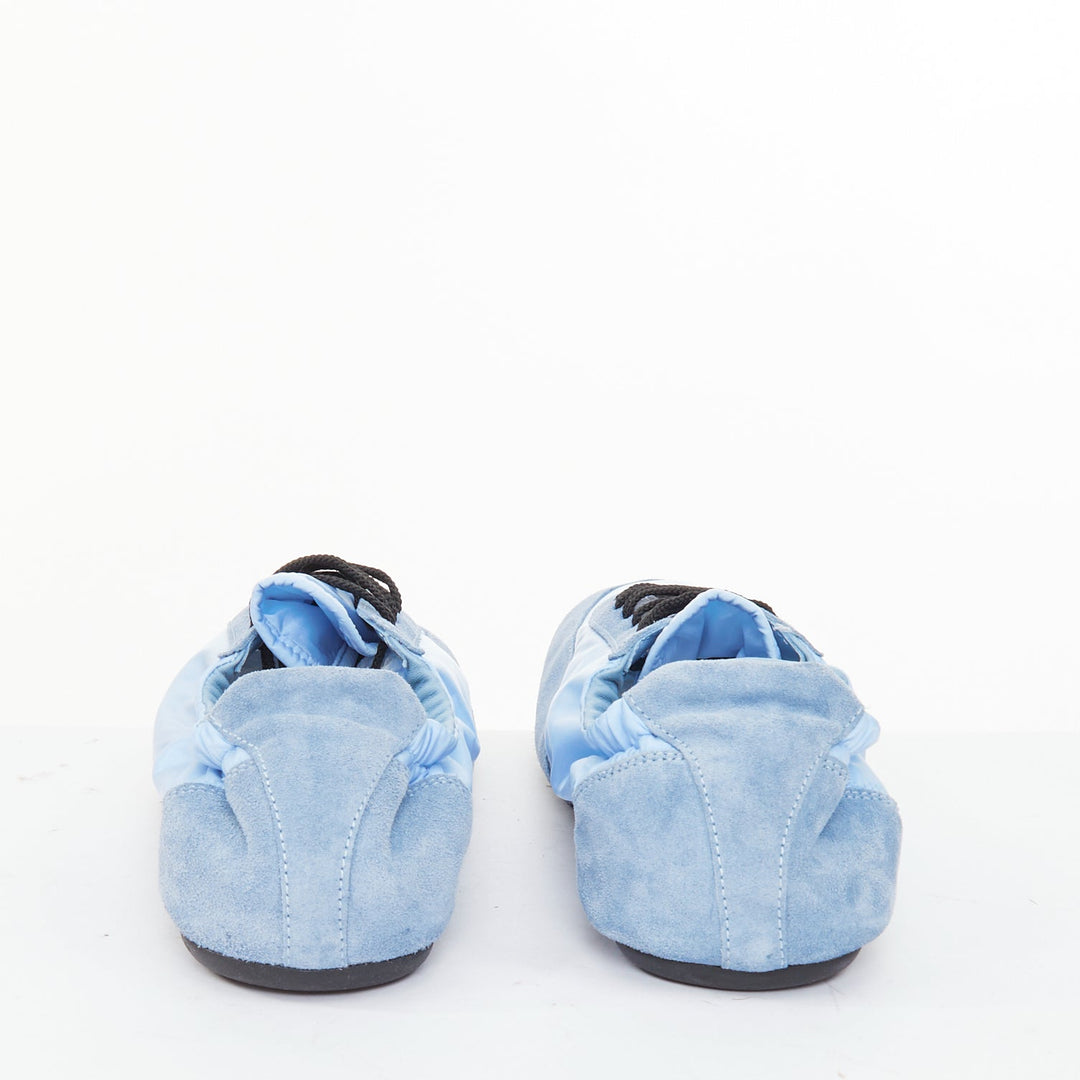 PRADA Collapse ReNylon light blue suede elasticized lowtop sneakers EU41 US8