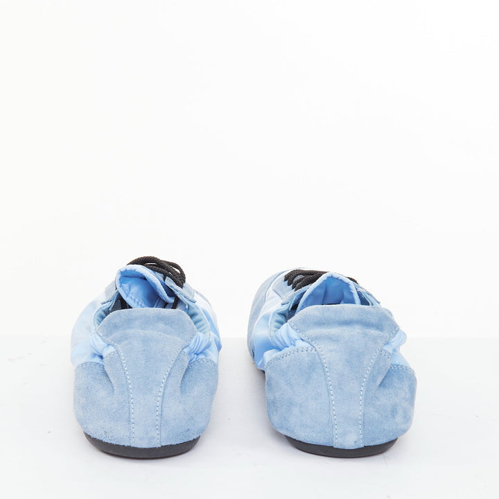 PRADA Collapse ReNylon light blue suede elasticized lowtop sneakers EU41 US8