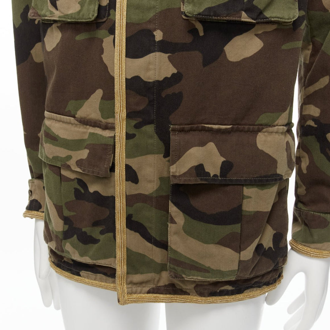 SAINT LAURENT Hedi Slimane 2014 gold green camouflage military  jacket FR46 S