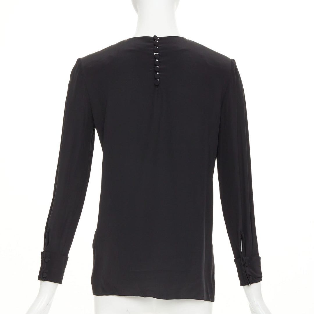 SAINT LAURENT 2012 pussy bow ribbon collar padded shoulder silk blouse FR36 S