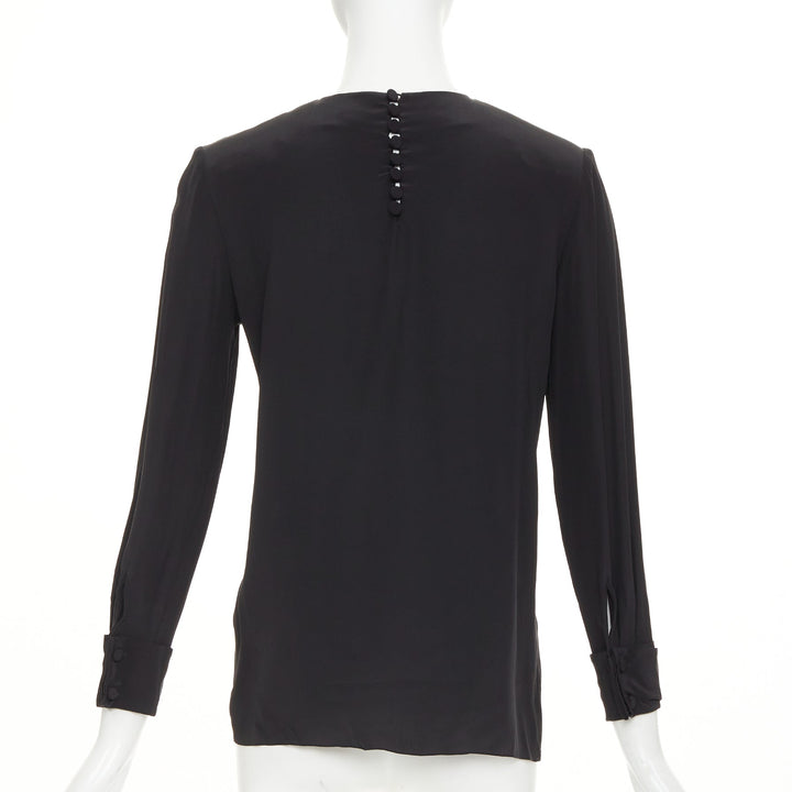 SAINT LAURENT 2012 pussy bow ribbon collar padded shoulder silk blouse FR36 S