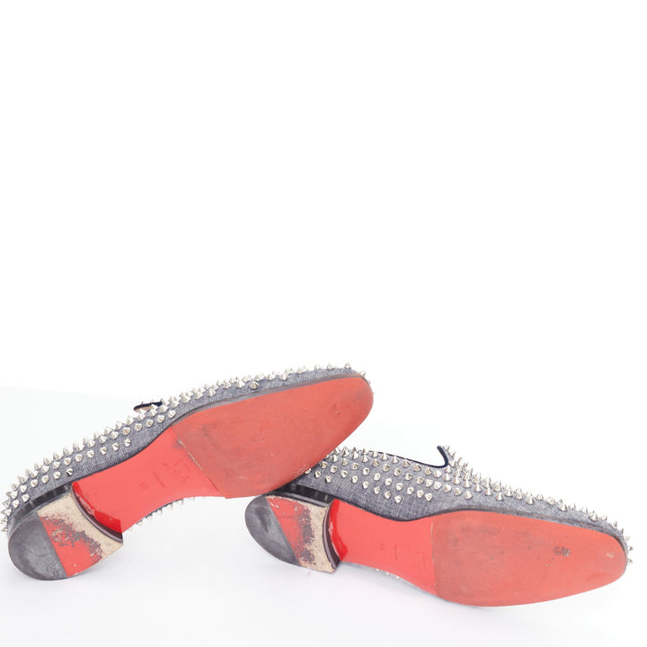 CHRISTIAN LOUBOUTIN Dandelion Spikes blue denim silver spike stud  loafer EU43