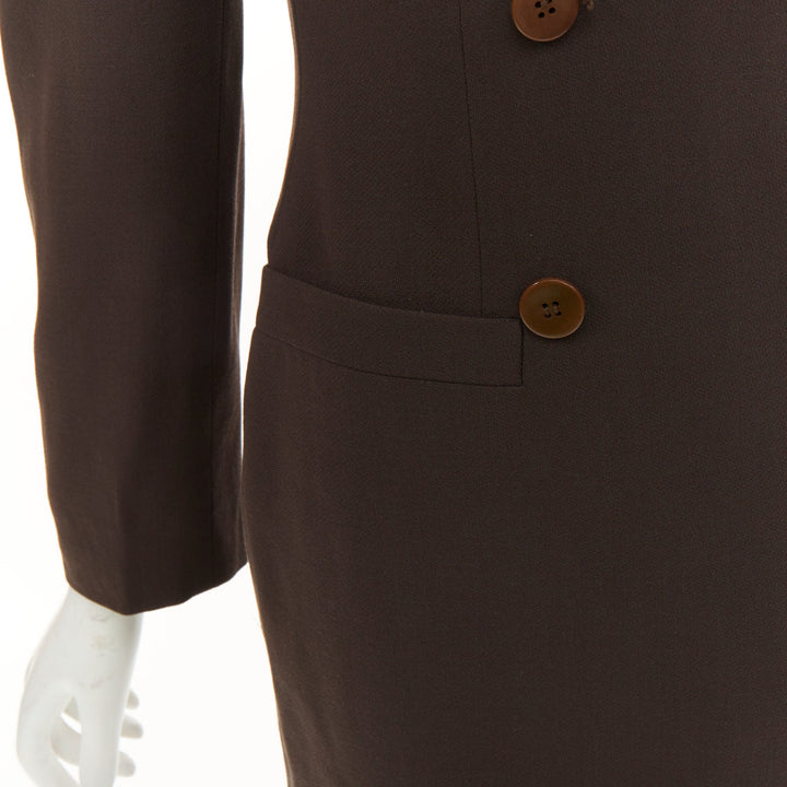 GIORGIO ARMANI solid brown pure new wool double breasted tailored jacket IT40 S