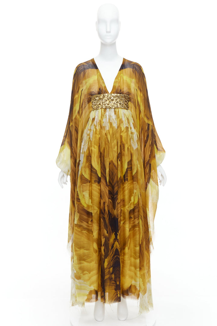 ALEXANDER MCQUEEN SS2011 Runway yellow gold embellished kaftan dress IT38 XS