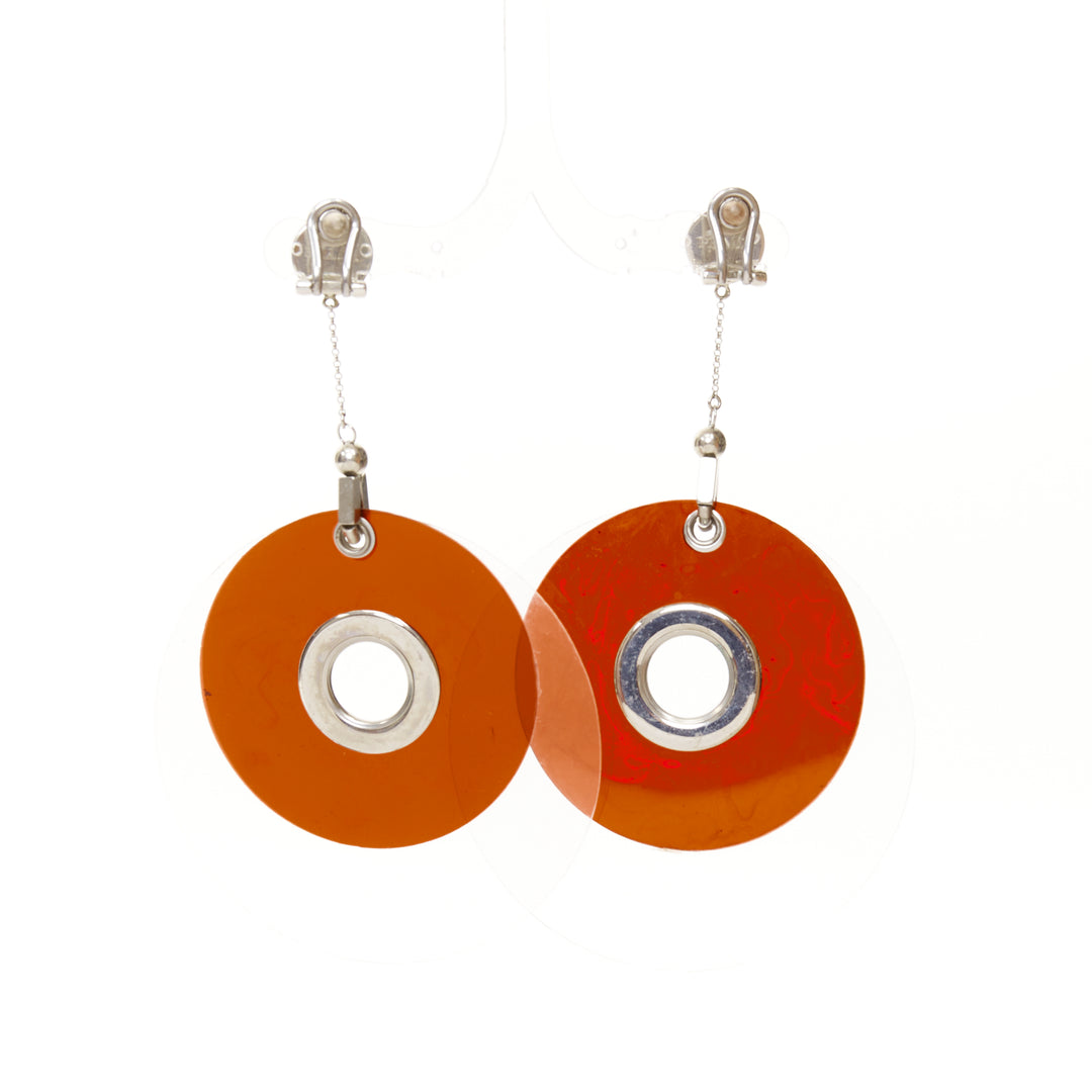 PRADA 2011 Runway layered red paillettes silver retro drop clip on earrings