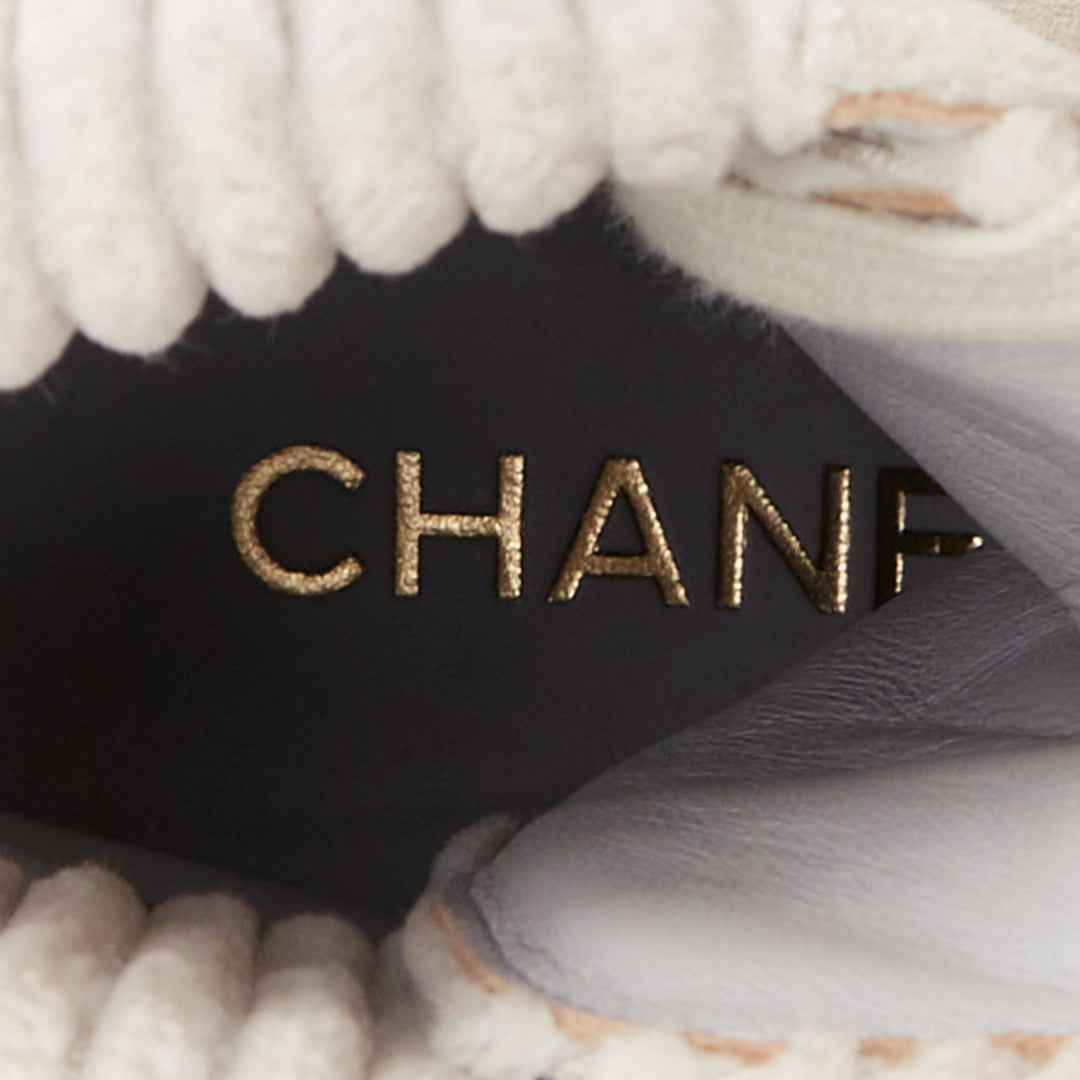 CHANEL 2020 white CC grey suede calfskin quilted combat boots EU38