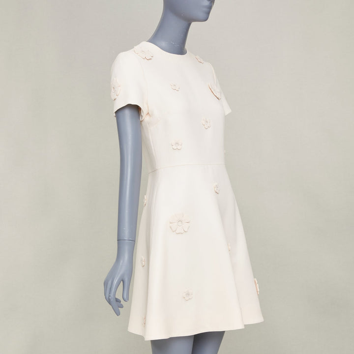 VALENTINO 2017 Bridal Crepe Couture ivory floral applique cocktail dress IT40 S