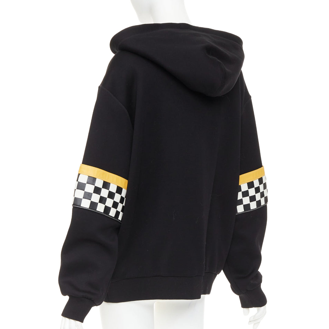 MIU MIU 2021 black yellow checkerboard woven leather sleeves Race Car hoodie S