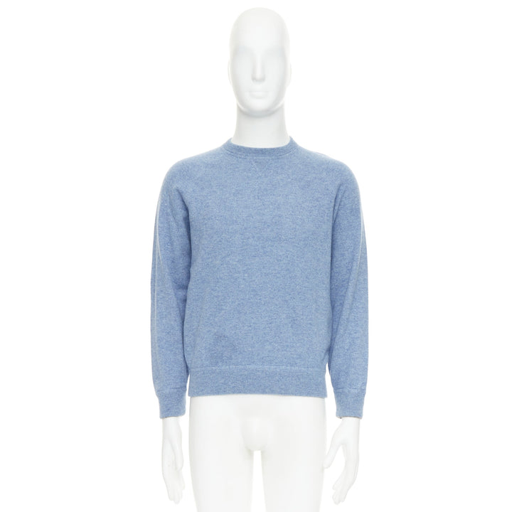 BRUNELLO CUCINELLI light blue virgin wool cashmere silk crew sweater IT50 L
