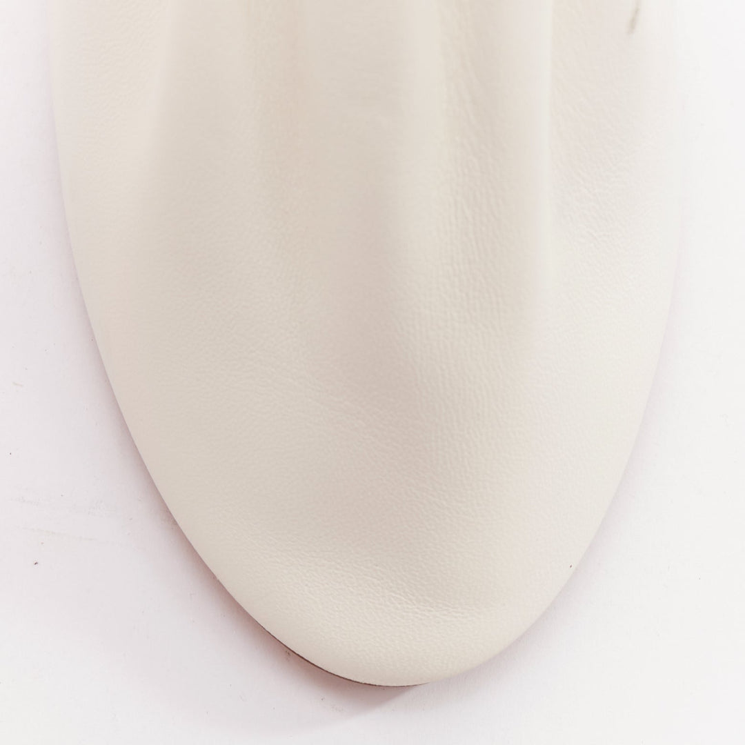 OLD CELINE Throat cream smooth leather ballerina black coned heeled pumps EU35
