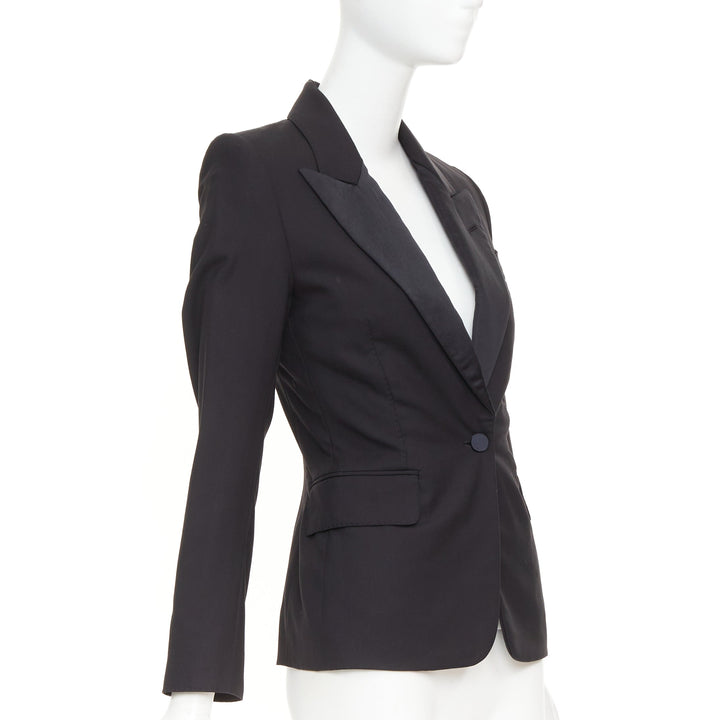 TOM FORD black virgin wool silk peak lapel  tuxedo blazer IT36 XXS