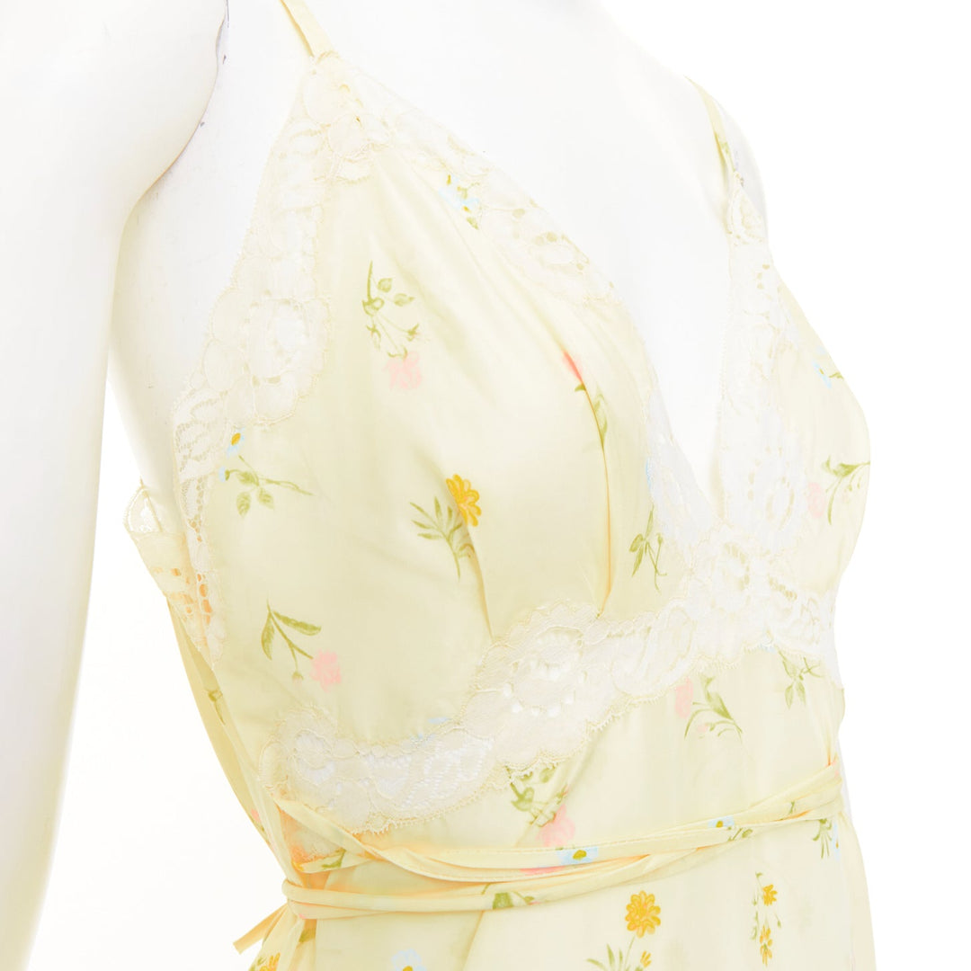 CHRISTIAN DIOR Vintage pastel yellow floral lace sleepwear nightgown dress S