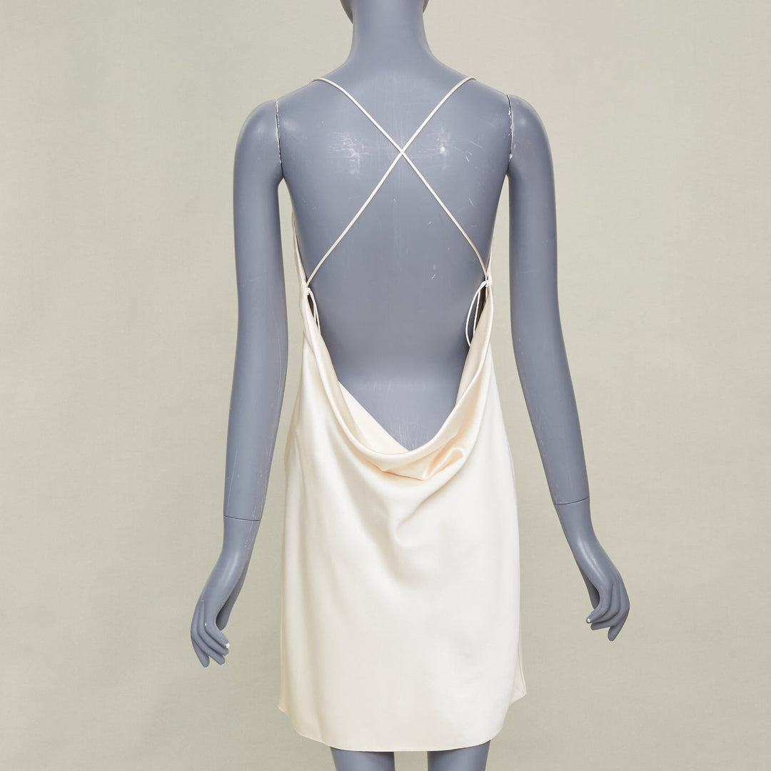 SAINT LAURENT 2022 Bridal ivory silk cowl neck open back mini slip dress FR38 M