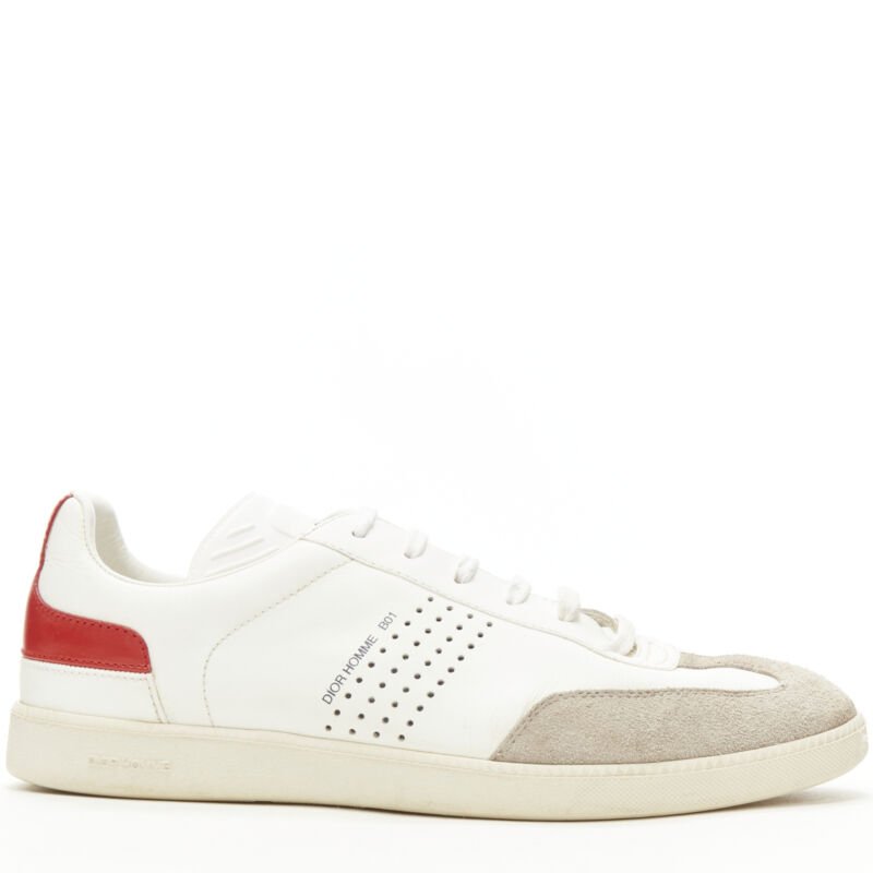 DIOR HOMME B01 white red Bee laether suede trim  trainer sneaker EU38