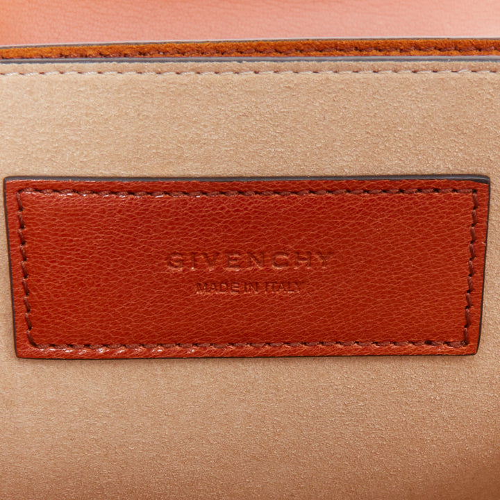 GIVENCHY GV3 Small tan brown leather suede clasp structured crossbody bag
