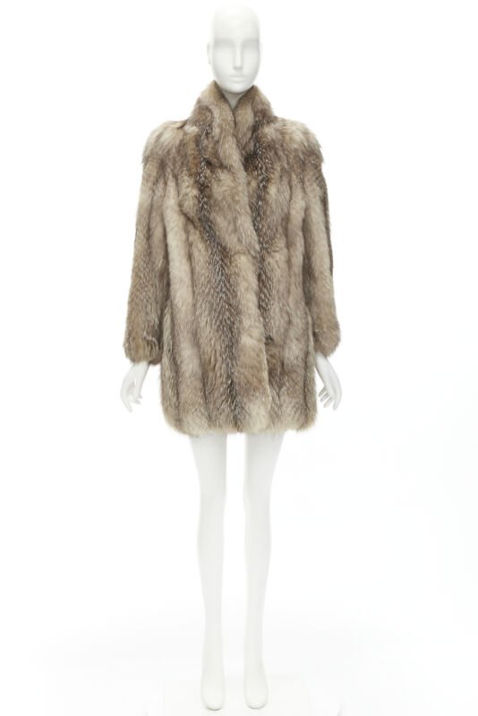 CORNELIUS brown fur shawl collar long sleeve hook eye fur jacket