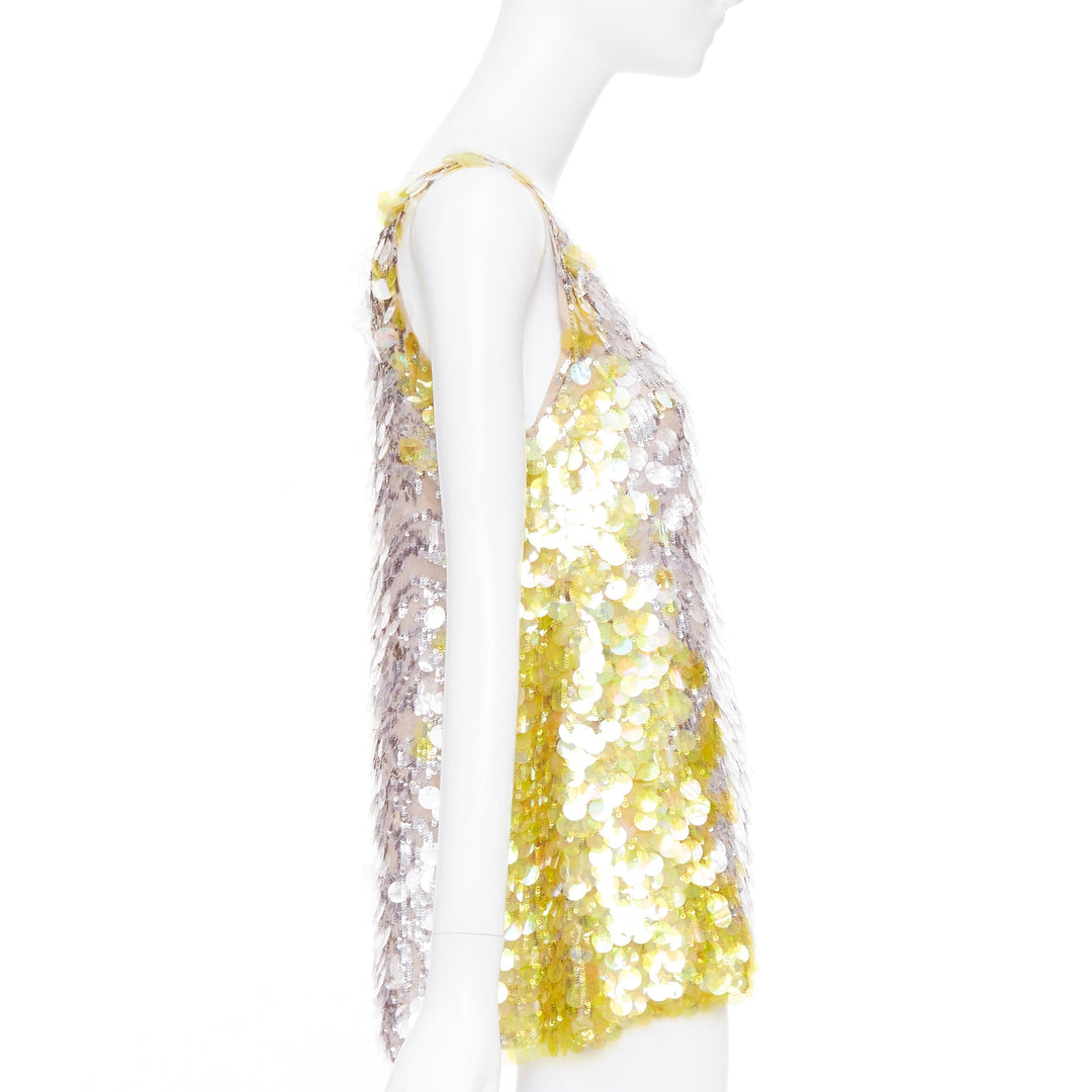 VALENTINO yellow poudre silver giallo sequined pailettes silk vest IT40 S