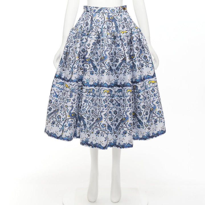 MARQUES ALMEIDA Runway blue peacock floral print round table full skirt UK8 S