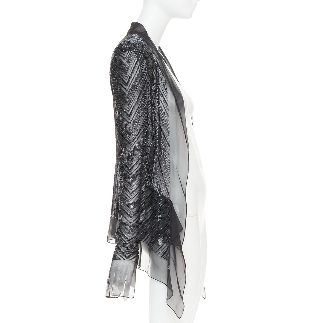 ALEXANDRE VAUTHIER sheer grey geometric long bead embellished drape jacket