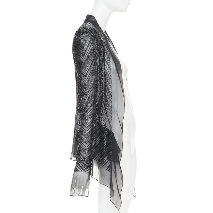 ALEXANDRE VAUTHIER sheer grey geometric long bead embellished drape jacket