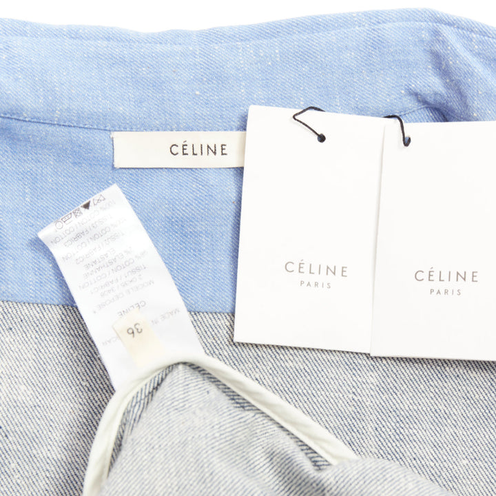 OLD CELINE Phoebe Philo 2011 Runway blue patchwork denim button-up shirt FR36 S