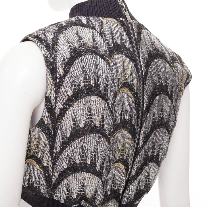 LOUIS VUITTON 2024 Jacquard Crop silver black metallic arch embroidered top FR38