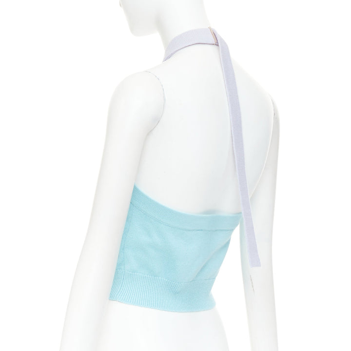 CHANEL 23P Runway blue purple CC buton cashmere buckle halter top FR34 XS