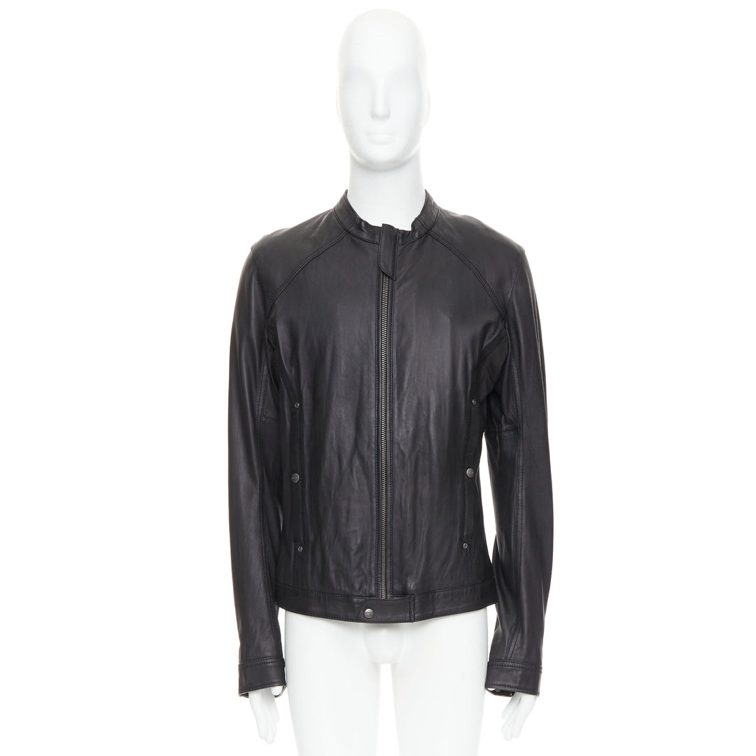 DIESEL black lambskin leather panelled cotton lined biker jacket XL