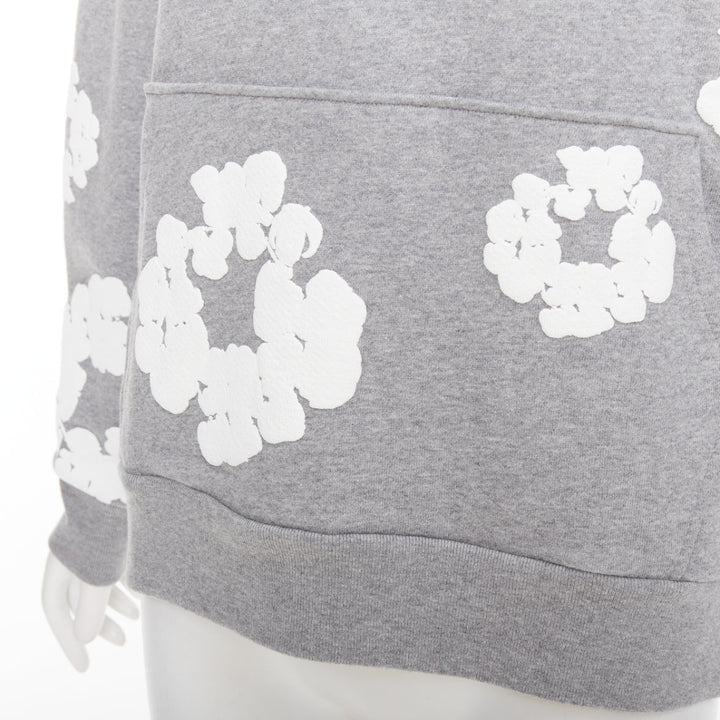 DENIM TEARS Wreath grey cotton white puffy print hoodie pullover S