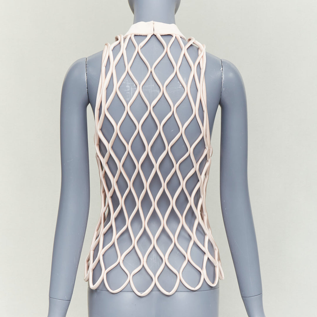 BALENCIAGA 2015 Runway pink satin 3D net high neck vest top