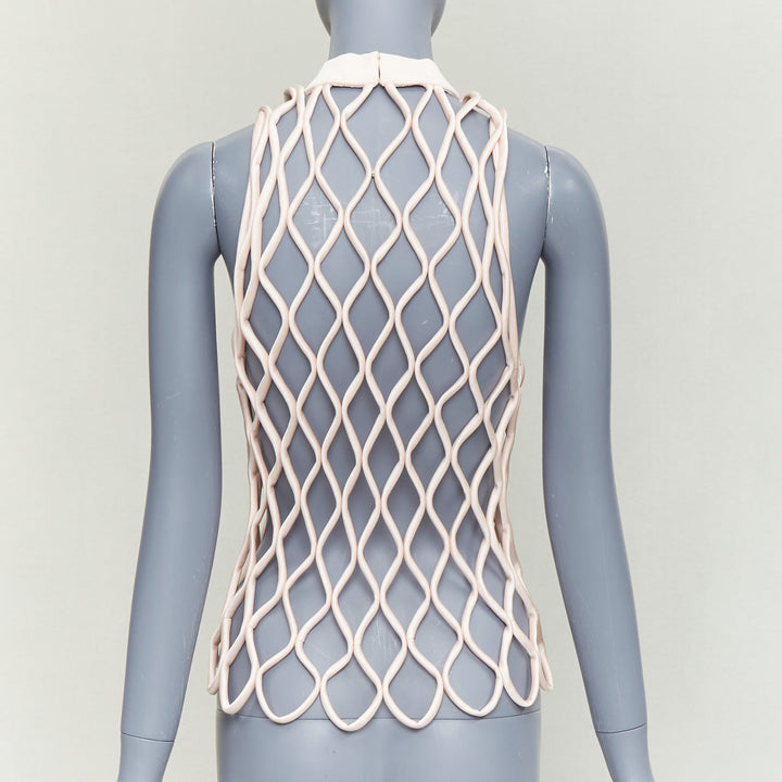 BALENCIAGA 2015 Runway pink satin 3D net high neck vest top