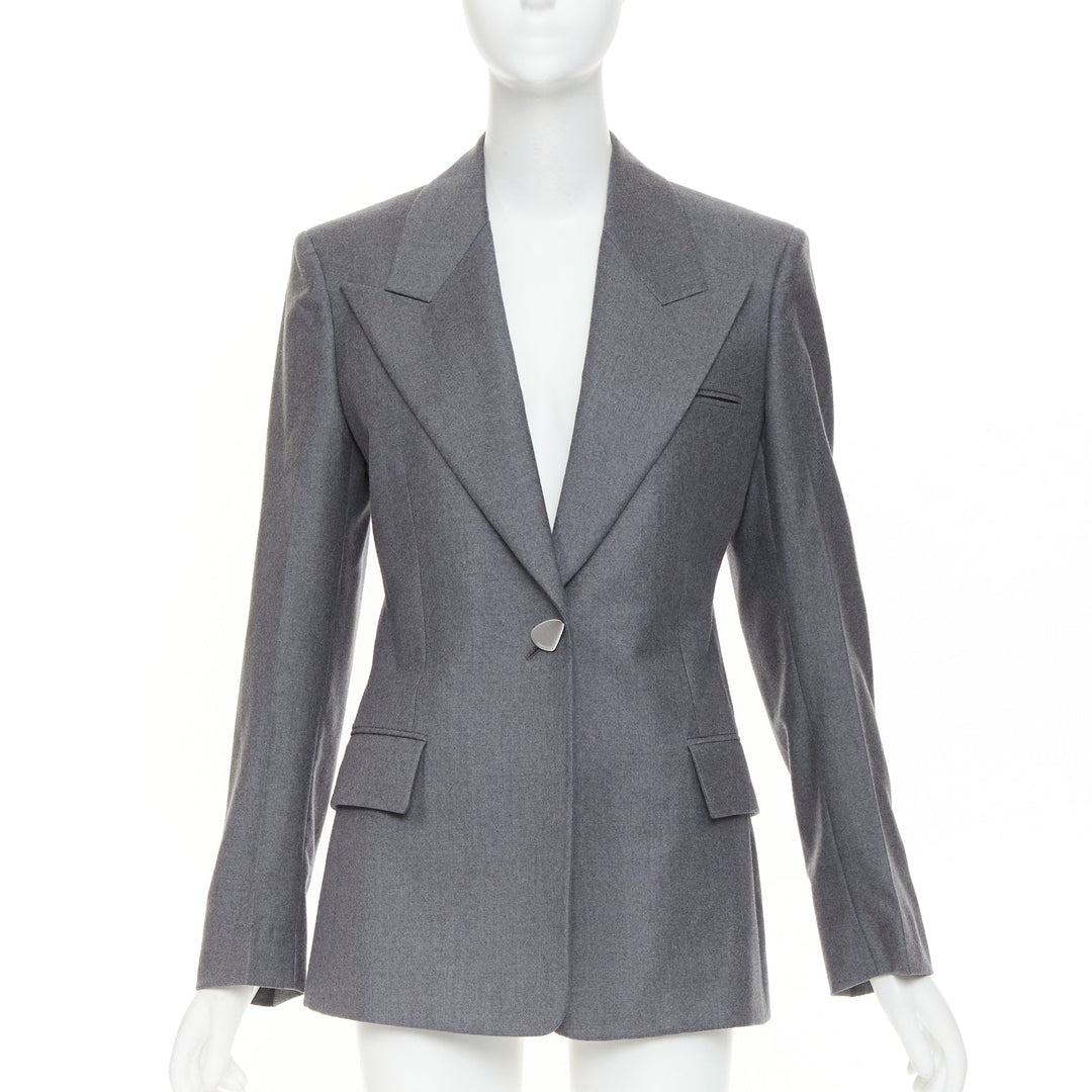 FERRAGAMO 2024 2024 grey virgin wool peak lapel power shoulder blazer IT40 S