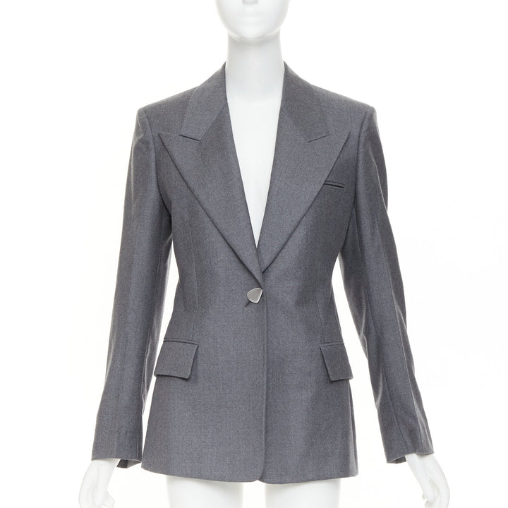 FERRAGAMO 2024 2024 grey virgin wool peak lapel power shoulder blazer IT40 S