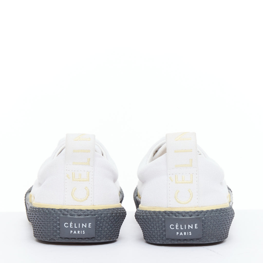 OLD CELINE white yellow trim canvas grey midsole skate sneakers EU37