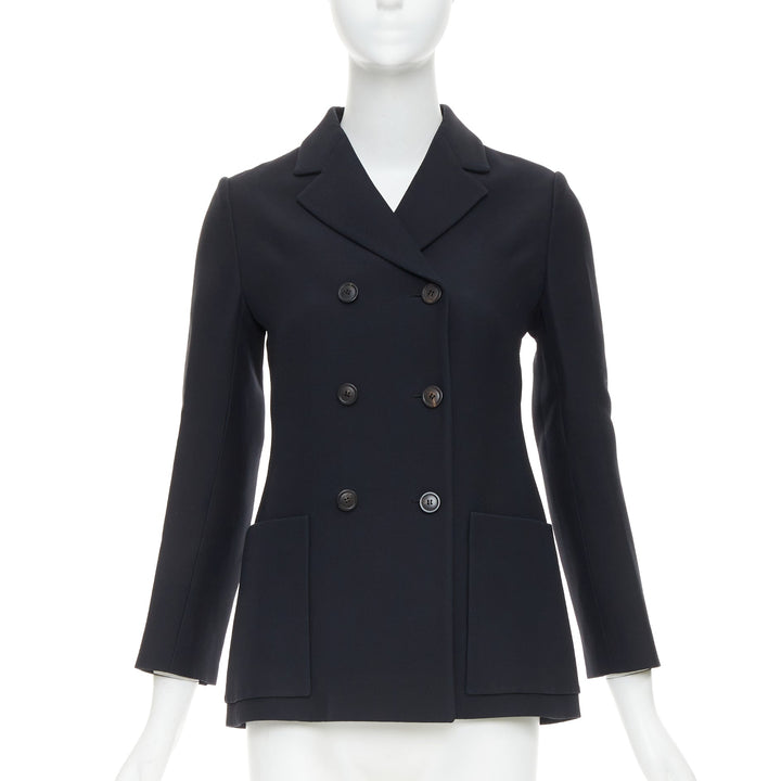 DIOR Marlene  black wool silk classic double breasted bar jacket blazer FR36 S