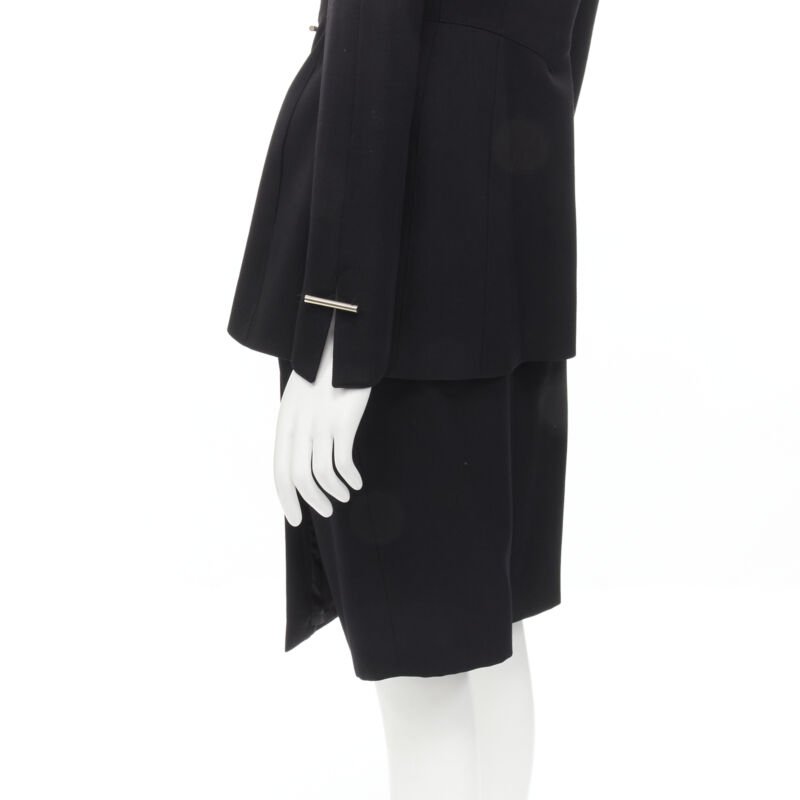 MUGLER Vintage silver bar double breasted contour peplum jacket skirt FR38 S