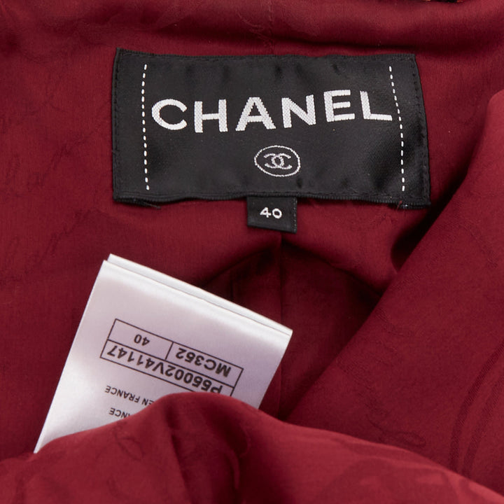 CHANEL 16A Runway burgundy checked tweed cropped zip-up jacket FR40 M