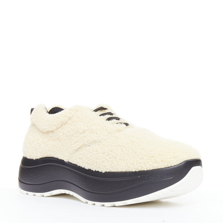 CELINE Delivery beige shearling black midsoles chunky sneakers EU40