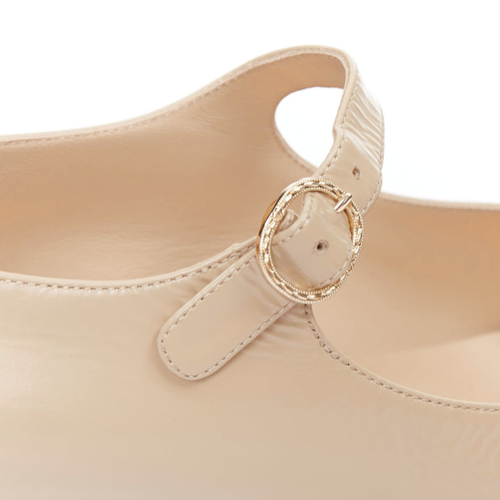 CHANEL 2024 beige leather black cap toe CC block heel mary jane flats EU39.5