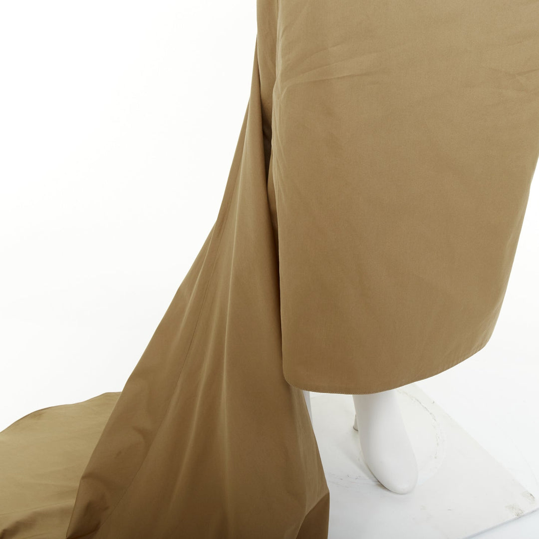 PRADA 2023 Runway brown poplin necktie safari utility shirt trail gown IT38 XS
