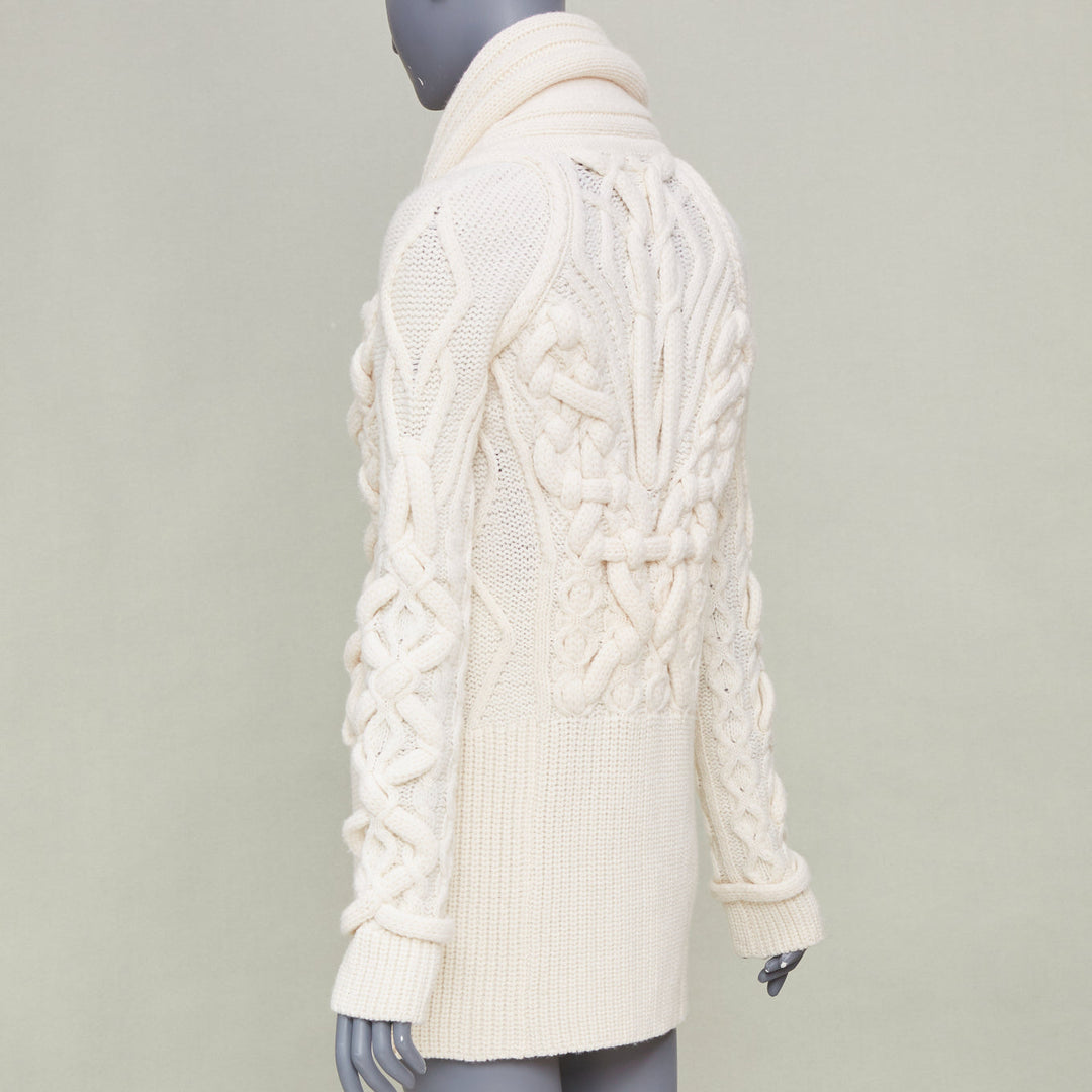 GIVENCHY 2011 strategic chunky cable knit cream cowl neck long cardigan top XS