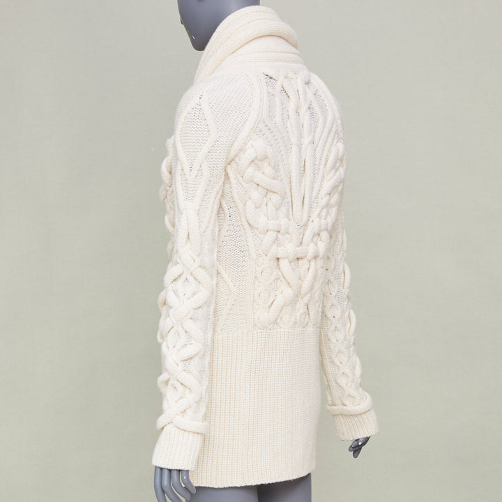 GIVENCHY 2011 strategic chunky cable knit cream cowl neck long cardigan top XS